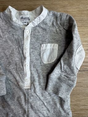 Bonpoint Gray and White Baby Henley Onesie